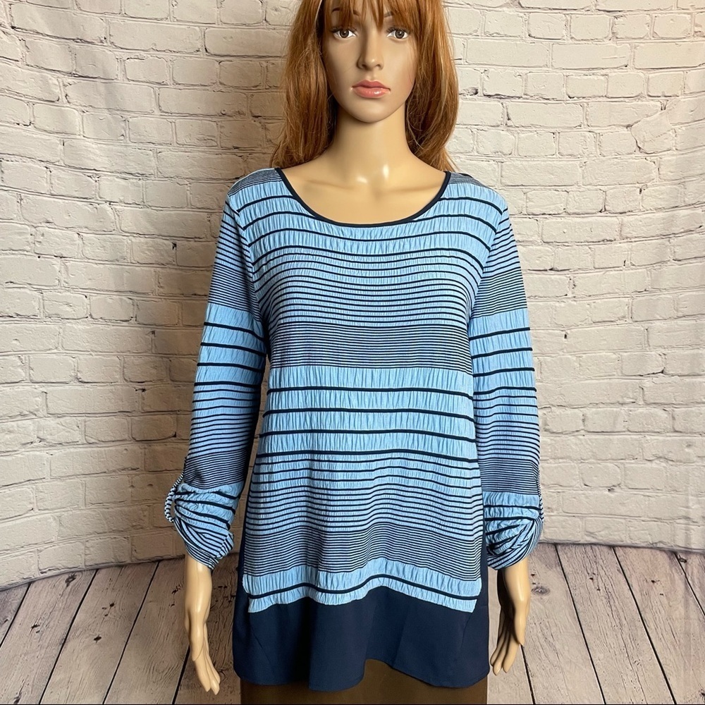 New Dana Buchman Blue Mixed Media Long Sleeve Top Size M